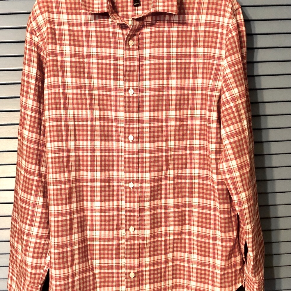 Banana Republic Men’s Long Sleeve Shirt With Tabs Linen Red & White Large